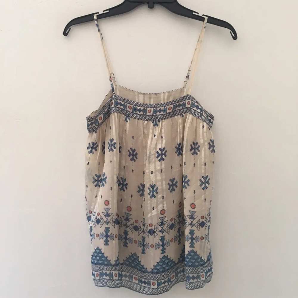 Nwt Joie Rosenda Silk Chiffon Tank Blue Cream Aztec XS